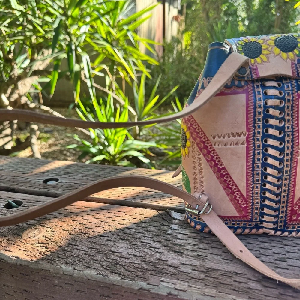 Leather Embossed and Hand-painted Artisan Backpack